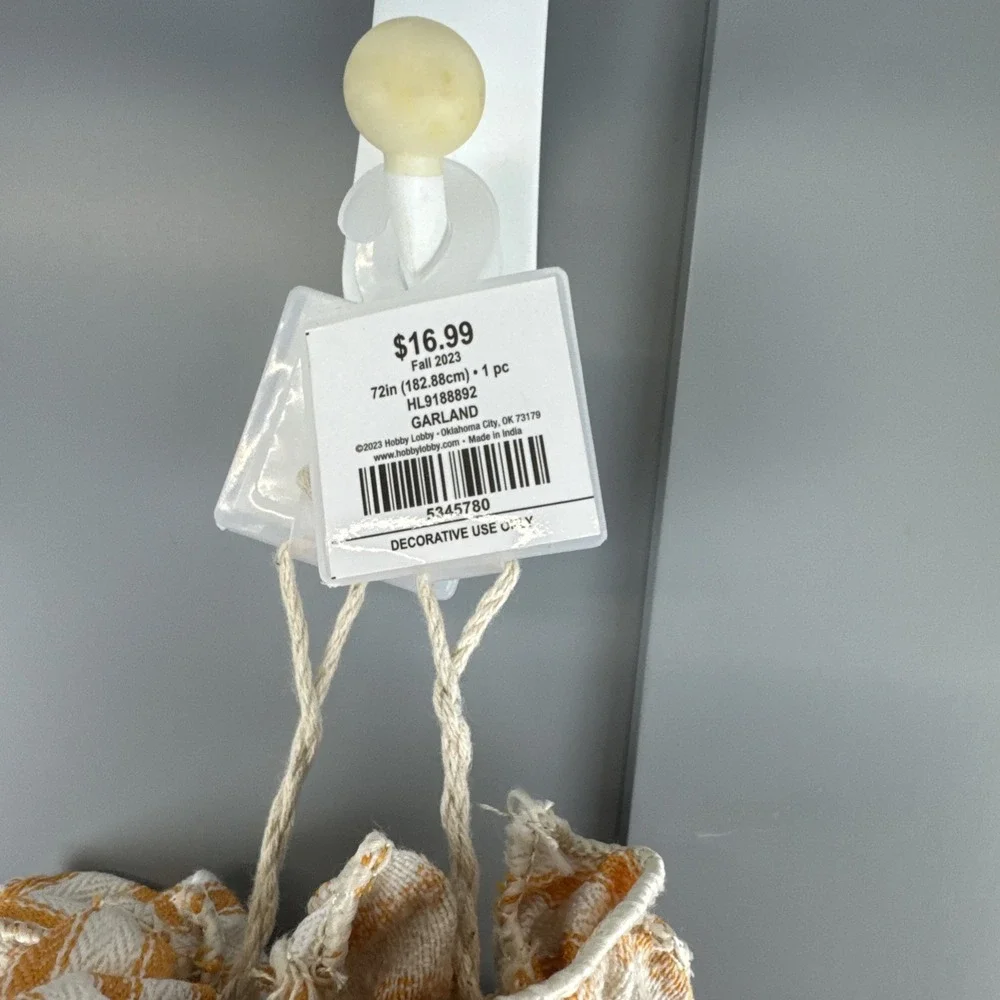 Fall & Thanksgiving Garland‎ Decor Orange White Burlap NWT 72x4